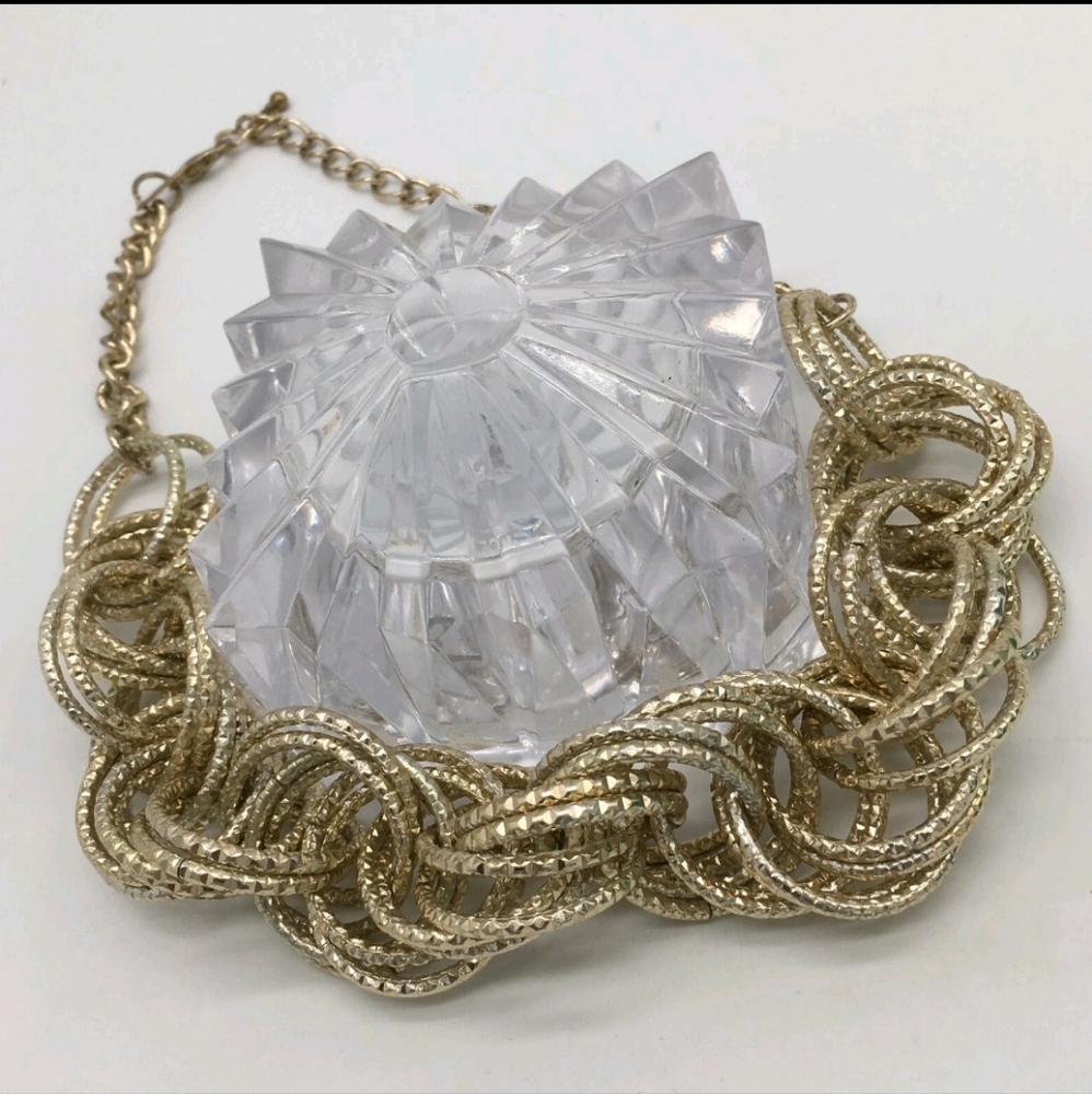 Vtg Signed New York & Company Textured Silver-Tone Multi-Hoop Statement Necklace - Picture 7 of 9